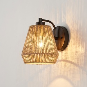 Handwoven Rattan Wall Lamp With <b>Pull</b> Chain Switch Boho Wicker Sconce For Bedroom Bedside Natural Bamboo Wall <b>Light</b> For Living - Product Image 3