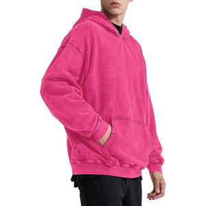 Sudadera con Capucha Oversize de Algodón Felpa Estilo Vintage Desgastado con Lavado Ácido Rosa para Hombre - Streetwear - Product Image 3