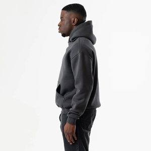 Sudadera con Capucha Oversize de Felpa Francesa, Estilo Urbano Informal, Poliéster/Algodón, Logotipo Estampado y Bordado, Teñido Liso, Invierno, Color Sólido - Product Image 4