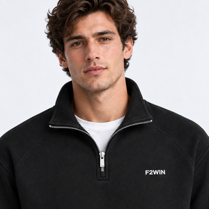 <b>Men's</b> <b>Black</b> Quarter Zip Fleece Sweatshirt Regular Fit Stand Collar Casual Solid Color Heat Transfer Logo Front wholesale - Product Image 6