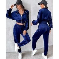 Ensemble deux pièces décontracté pour femmes européennes, hiver, respirant, velours uni, manches longues + pantalon long