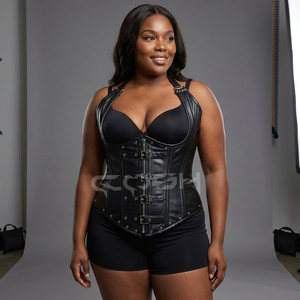 Corsé Steampunk de Cuero Negro para Mujer con Cierres Ajustables |   Corsé gótico para fiestas - Product Image 2