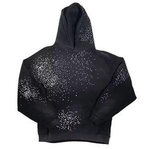 Hoodie court blanc oversize unisexe à motif de points en strass et imprimé pailleté, manches classiques, décontracté, écologique, délavé à l'acide, automne, 100% coton - Product Image 1