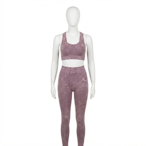 Conjunto Deportivo para Mujer Color Malva con Efecto Desgastado, Bra Deportivo y Leggings de Cintura Alta para Yoga, Gimnasio, Fitness y Ejercicio - Product Image 4