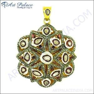 Antique Gold Plated <b>Diamond</b> Silver Victorian Pendant Stylish and Pretty with Unique Features - Product Image 2