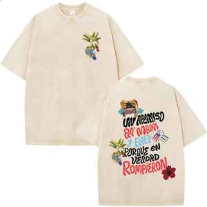 T-shirt vintage décontracté pour homme en jersey de coton respirant à manches courtes et coupe oversize, avec imprimé grenouille et texte, col rond - Product Image 1