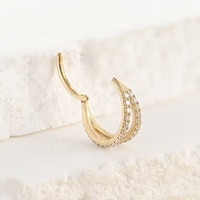 SUPERSTAR Piercing Septum Or 14K Anneau Clicker Double Rang Zirconium Latéral Bijoux de Corps Nez en Gros
