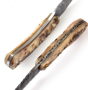 Couteau à lame fixe en acier Damas, fait main, 8,5 pouces, pointe clip, épaisseur 3 mm, manche en corne, pour le camping et l'usage quotidien - Product Image 2