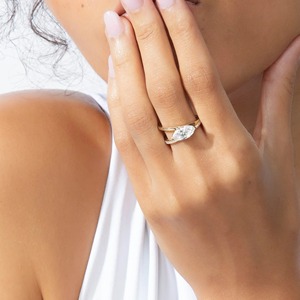 14K Solid Gold Marquise Cut Diamond <b>Ring</b> with Pav Bottom Band for <b>Wedding</b> Engagement - Product Image 5