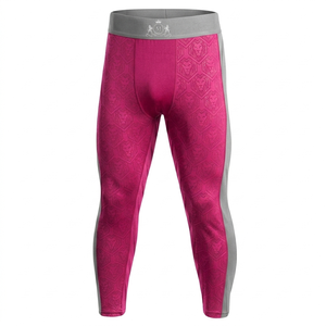 Men's Short Sleeve Rash Guard Pink Gray Sublimation Print Quick Dry Sport Top Front Logo Compression Shirt - Product Image 2