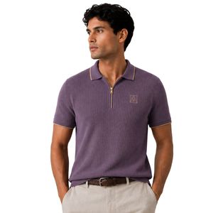 Camisa Polo de Punto Personalizada para Hombre, Cierre Dorado, Manga Corta, Tejido Texturizado de Lujo, Logotipo Personalizado, Camisa de Golf de Diseñador OEM - Product Image 1