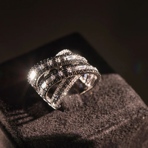 Bague unisexe en obsidienne luxe, diamant noir naturel, diamant noir taille brillant blanc, croix de diamants noirs, plaqué rhodium, argent sterling 925 - Product Image 3