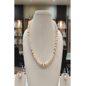 Magnifique ensemble collier et boucles d'oreilles en perles d'imitation de qualité supérieure, grade A++, perles baroques, 1 rangée, pour femmes, filles, mariages, fiançailles - Product Image 2