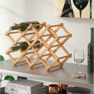 Modern Acacia Wood Wine Rack - 8 Bottle Geometric Countertop Display Holder, Minimalist <b>Tabletop</b> Wine <b>Storage</b> Shelf Organizer - Product Image 1