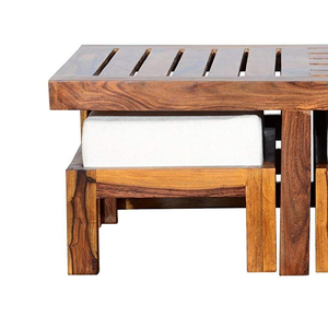 Mesa Auxiliar de Madera Tallada a Mano, Estilo Rústico Moderno, Madera de Teca, Acabado Natural, Decoración para el Hogar - Product Image 5