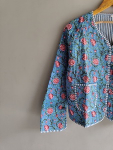 Quilted Floral Cotton Jacket Women's V-Neck Full Sleeve Prairie Chic Spring Style Patch Pocket Regular Length Open <b>Stitch</b> <b>gift</b> - Product Image 2