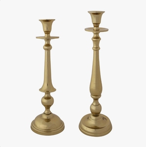 Wholesale Gold <b>Brass</b> Metal Taper Candle Holder Set Traditional Classic <b>Candlestick</b> Stand Handmade Eco-Friendly Table Centerpiece - Product Image 1