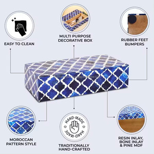 Boîte à bijoux écologique en MDF avec logo personnalisé et incrustation de résine et d'os en forme de rectangle pour les femmes disponibles en vrac - Product Image 4