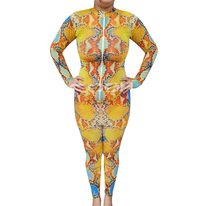 Body femme à manches longues et imprimé serpent, très élastique, avec fermeture éclair sur le devant et legging taille haute – Fournisseur - Product Image 1