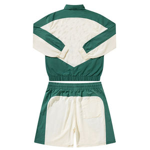 Ensemble de survêtement sportif pour homme, vert et crème, style color block, en polyester tricoté, vêtements d'extérieur d'été, ensemble deux pièces court - Product Image 6
