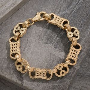 Gold Tone Ornate Link <b>Bracelet</b> for <b>Men</b> Vintage Engraved Floral Chain Luxury Fashion Jewelry - Product Image 2