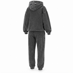Ensemble de survêtement délavé pour femme, sweat-shirt et pantalon personnalisés, tissu en mélange de coton, texture douce, coupe décontractée, style vintage, décontracté, streetwear - Product Image 2