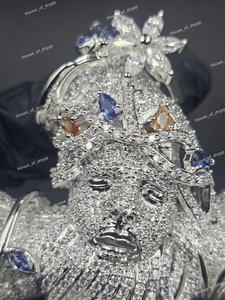 Collar Hip Hop con Colgante de Cruz con Rostro de Jesús, Estilo Diamante Moissanite, Plata 925, Engaste Pavé, Alto Brillo - Product Image 4