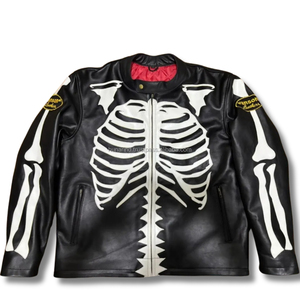 Blouson de motard en cuir style Skeleton Leather Cafe Racer & MJ Retro Rock Vanson, collection haut de gamme Goth/Punk Motorsport, cousu - Product Image 1