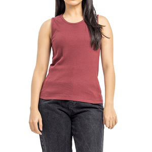 Women's <b>Red</b> Scoop Neck Knitted Tank <b>Top</b> Casual Solid Color Breathable Sleeveless <b>Tops</b> Regular Length - Product Image 1