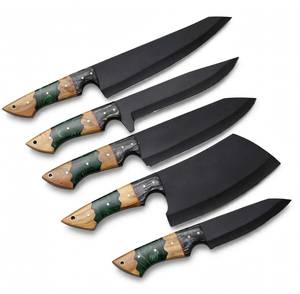 Juego de utensilios de cocina de 5 piezas, negro mate, hecho a mano, con mango de resina verde y madera híbrida - Product Image 2