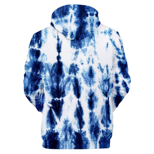 Sweat-shirt à capuche tie-dye pour homme, coupe classique, tricoté, motif bleu et blanc, vêtement décontracté pour le printemps - Product Image 2