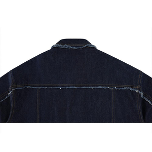 Veste en jean pour homme, bleu foncé, bords effilochés, col rabattu, coupe classique, style décontracté, manches longues, matière en coton - Product Image 2