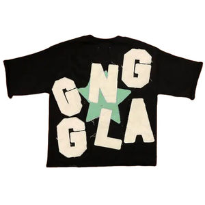 T-shirts pour hommes en coton épais de haute qualité, surdimensionnés, avec broderie et patchs appliqués, vente en gros sur mesure - Product Image 1