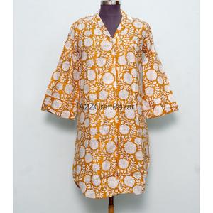 Kimono Formal con Estampado Floral, 100% Algodón Puro, Estilo Camisa Larga Hasta la Pantorrilla, Lavable, para Mujer, Abertura Frontal, Cuello en V, Manga 3/4 - Product Image 1