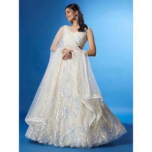 Exquisite White Sequins <b>Net</b> Sangeet Wear Lehenga Choli With <b>Dupatta</b> - Product Image 2