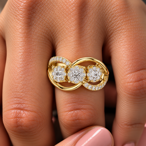 แหวนเพชรทรงกลมเพาะเลี้ยงในห้องปฏิบัติการ ทองคำแท้ 14K 18K ประดับเพชรแบบหลายกลุ่มทรงวงแหวน 0.60 กะรัต DEF VVS แหวนครบรอบคลาสสิก ODM - Product Image 2