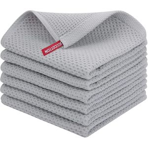 Set di 6 Strofinacci da Cucina Ultra Morbidi in 100% Cotone a Nido d'Ape, Asciugatura Rapida, 30x30 cm, Grigio Chiaro - Product Image 1