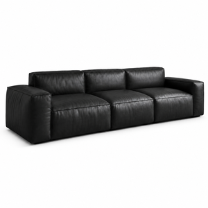 Canapé de luxe moderne en cuir véritable, carré, 3 places, éco-responsable, assise profonde, pour salon, bureau à domicile, hôtel - Product Image 1