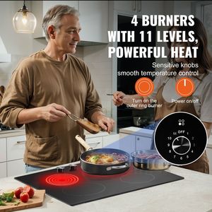 Placa de Cocción Eléctrica de 24 Pulgadas y 4 Quemadores, 6000W, Integrada, con Superficie de Cerámica, Perillas de Vidrio, Placas de Cocción por Inducción - Product Image 2
