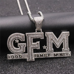 จี้ตัวอักษร G.F.M ประดับเพชรโมอิสซาไนต์ ชุบโรเดียม สไตล์ฮิปฮอป สำหรับผู้ชายและผู้หญิง เหมาะสำหรับงานปาร์ตี้ - Product Image 3