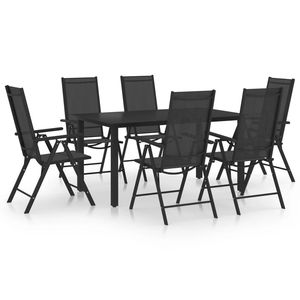 Conjunto de Comedor de Aluminio con Recubrimiento en Polvo Negro con Textilene y Vidrio Mediano para Uso en Jardín - Product Image 1