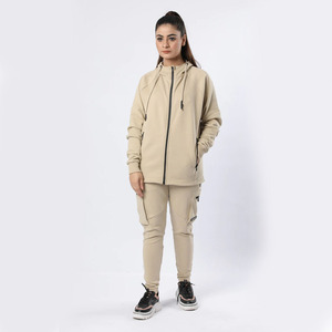 Conjunto Deportivo con Capucha para Mujer, Color Beige, Manga Larga, Cierre de Cremallera, con Bolsillos Laterales, para Otoño - Product Image 4