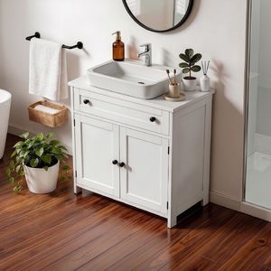 Mobiletto da bagno in PVC con 1 cassetto e 2 ante con chiusura ammortizzata, bianco, 23,62x11,81x23,62 pollici - Product Image 2