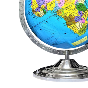 <b>Rotating</b> <b>Desk</b> Globe with Aluminum Meridian Ring | Iron Base Stand & Plastic World Map Sphere for Study Table & Office Decor - Product Image 5