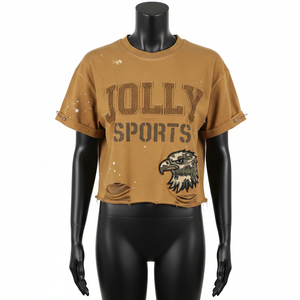 เสื้อครอปท็อปผู้หญิง ผ้าคอตตอนเจอร์ซีย์พรีเมียม ระบายอากาศได้ดี สีน้ำตาล สไตล์วินเทจ พิมพ์โลโก้ได้ตามต้องการ เสื้อครอปท็อปผู้หญิง ระบายอากาศได้ดี - Product Image 6