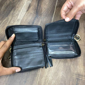 Mini porte-monnaie en cuir véritable usiné à la main pour femmes et porte-carte à glissière gland portefeuille en cuir à carreaux sac à main pour femmes à la mode - Product Image 6