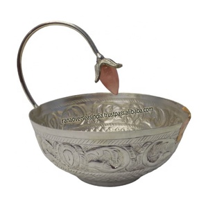 Decorative Round Brass <b>Silver</b> Plated Carved Lotus Luxury Modern Centerpiece Serving <b>Bowl</b> High Quality Hot Selling - Product Image 2