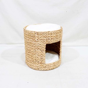 Cama cilíndrica ecológica de moda para gatos, hecha de jacinto de agua, con cojín - Product Image 2