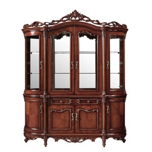 Vitrine classique de luxe en teck massif avec portes en verre pour salon et salle à manger - Product Image 5