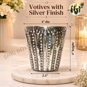 Porte-bougie votif en verre gaufré rond de 2,5 pouces de diamètre, finition argentée, fait main, haute qualité, pour la décoration de la maison - Product Image 3